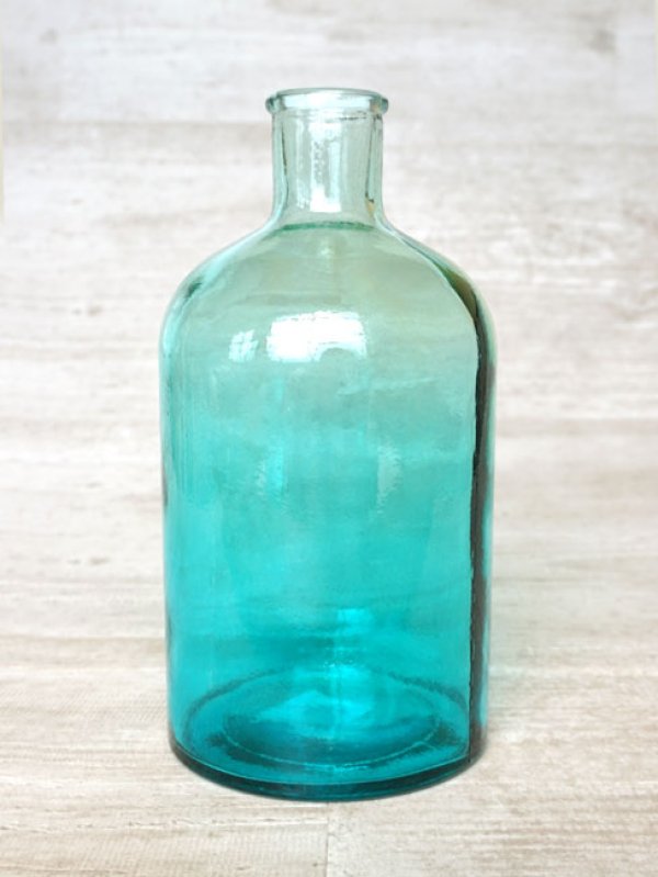 【VALENCIA RECYCLE GLASS 】DOCE SKYインテリア ガラス ボトルS グラデーション フラワーアレンジメント 花器 花瓶  BLUE スペイン製 アンティーク 100％ リサイクルガラス