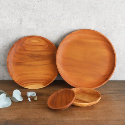 画像1: 【TEAK WOOD】チークトレイ Teak tray φ18.5ｃｍ チーク 木製 ウッドプレート