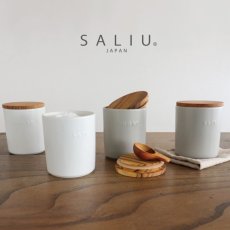 画像1: 【SALIU 】キャニスター BS10 保存容器  450ml 磁器 チーク材 木葢 SALIU KITCHEN 日本製ソルト シュガー (1)