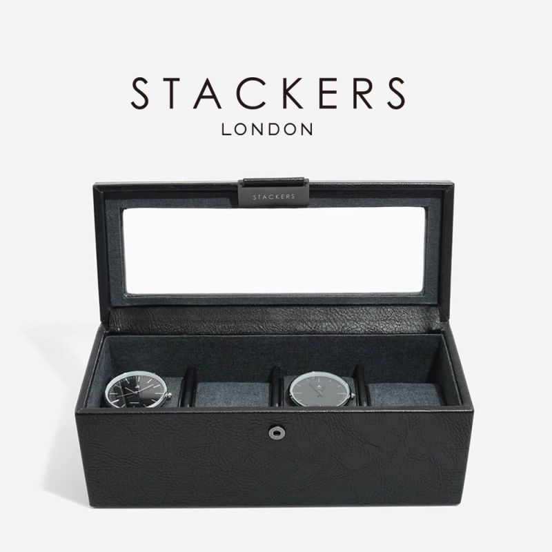 【STACKERS】メンズ　腕時計 ボックス ４個 時計 収納ボックス　ブラック スタッカーズ ジュエリーケース イギリス ロンドン